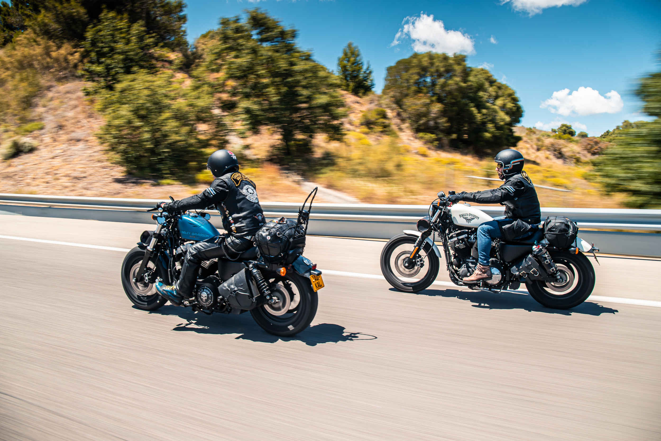Two motorcyclists on a road trip