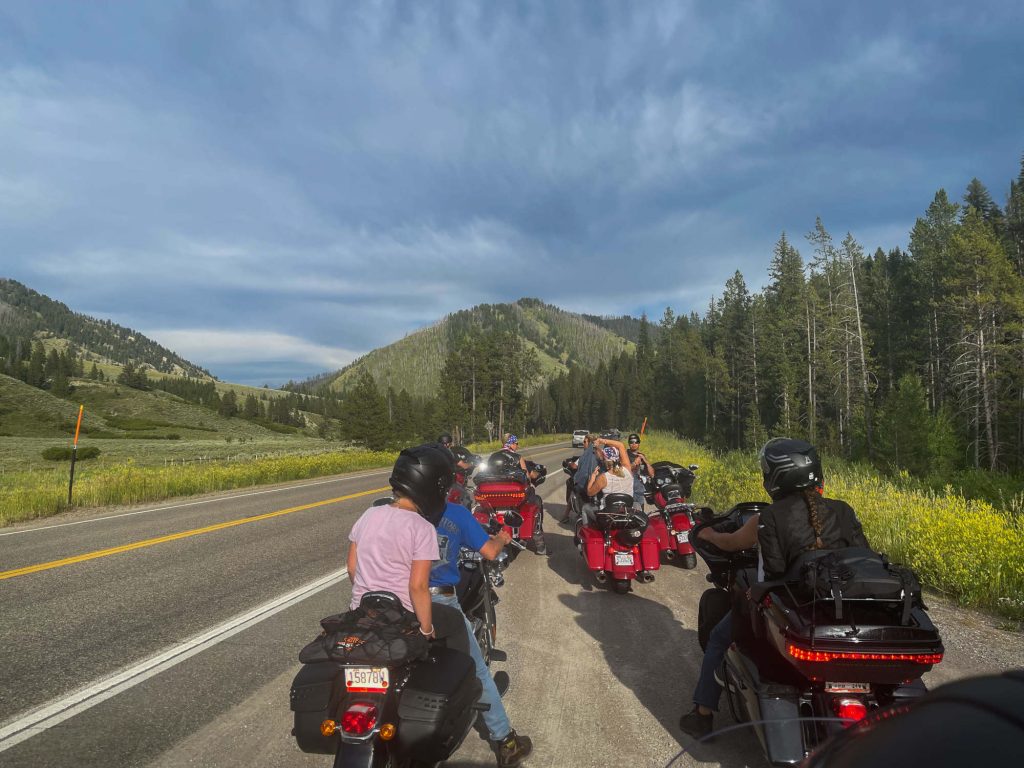 People on Harley-Davidson bikes.