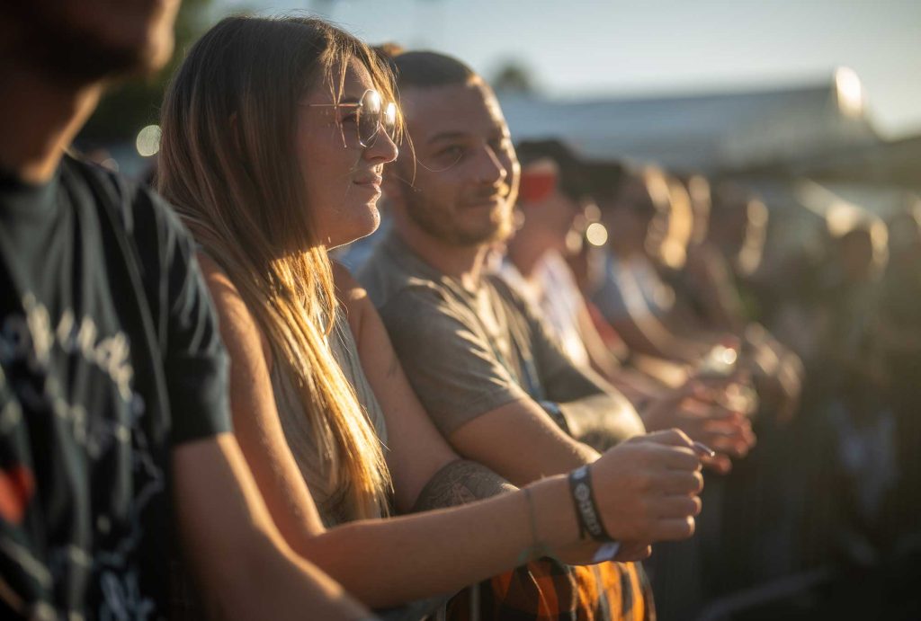 Crowds watching the bands playing at the European Bike Week event