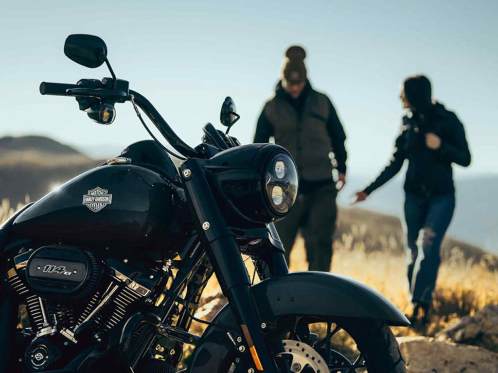 A close-up of a Harley-Davidson bike.