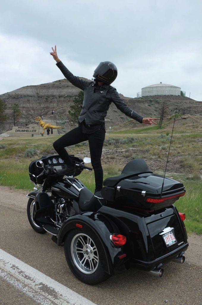 Becky Goebel on a trike motorcycle