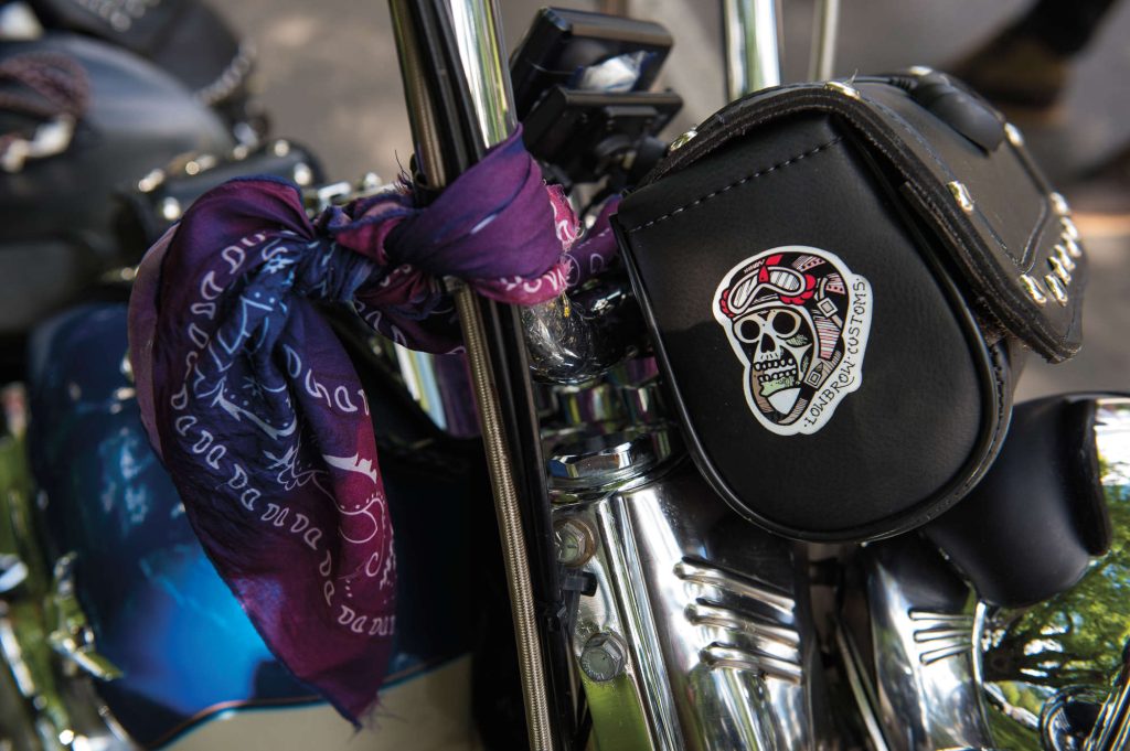 Close up of Becky Goebel motorcycle