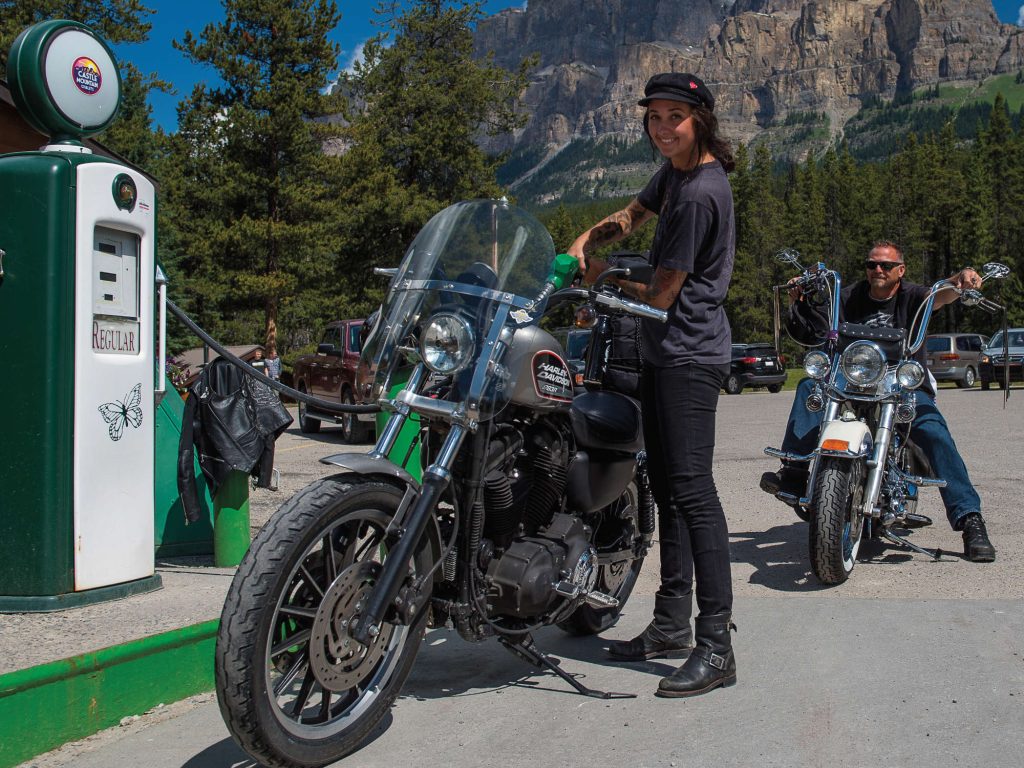 Becky Goebel and her dad at a fuel station