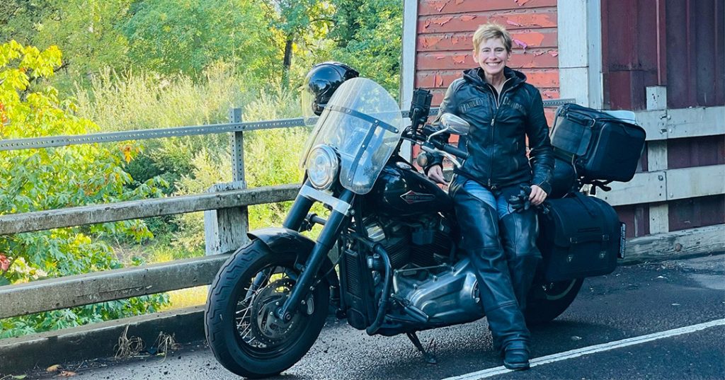 Kathleen Terner with her motorcycle