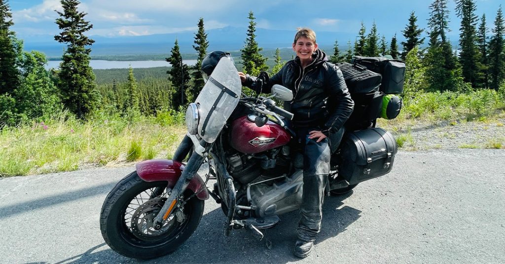 Kathleen Terner on her H-D motorcycle