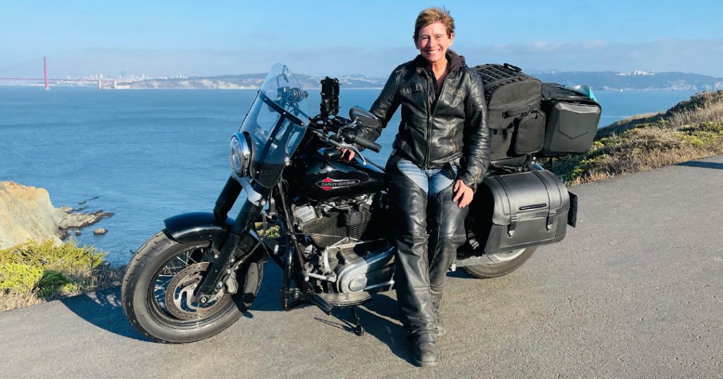 Kathleen Terner sitting on her motorcycle